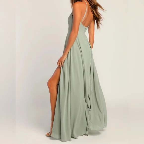 Lulus Absolutely Breathtaking Sleeveless Sage Brush Maxi Dress, Size Medium - Picture 4 of 11